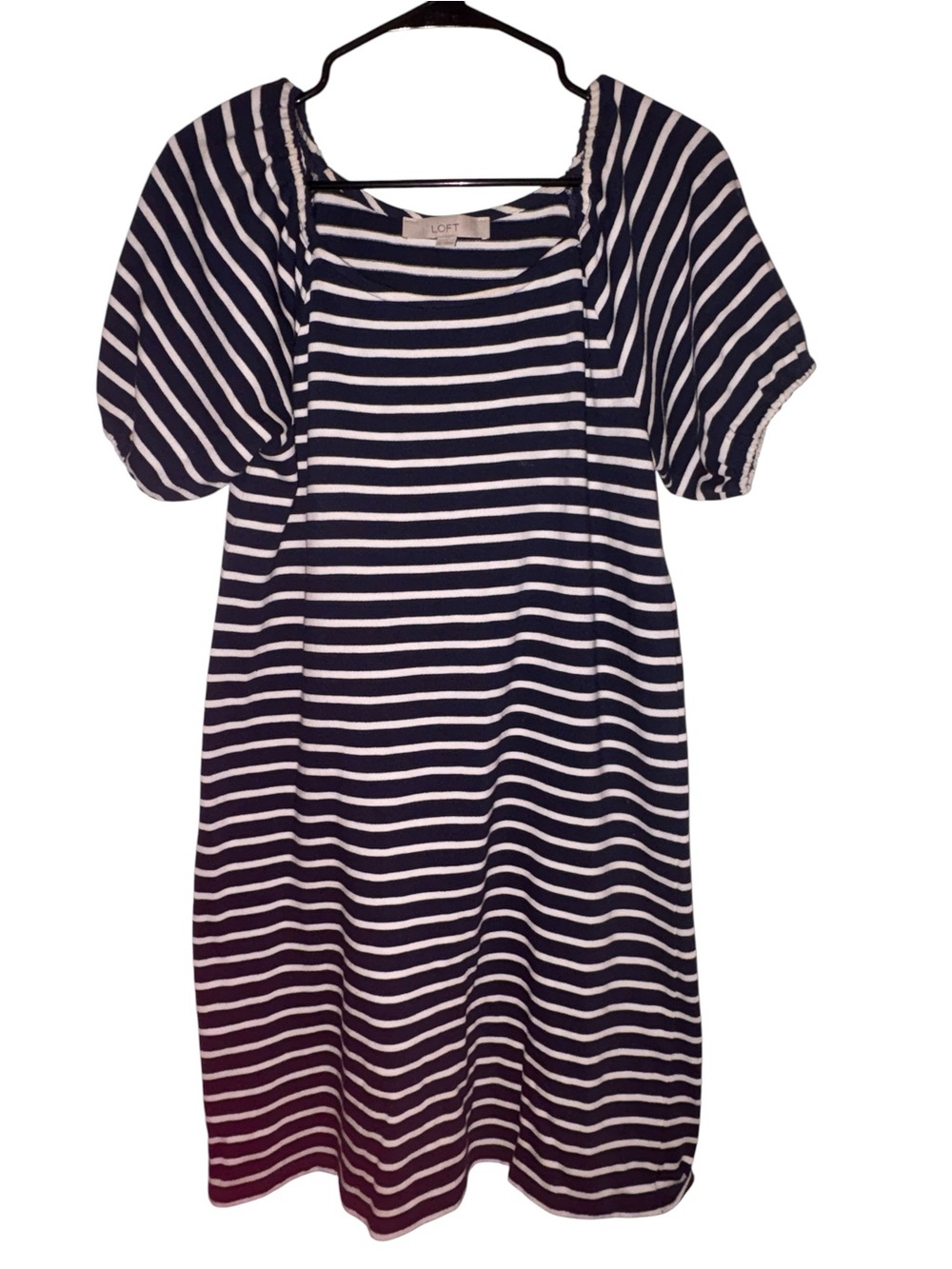 LOFT Women’s Size Small Black & White Striped Dress Square Neck Puff Sleeve